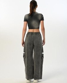 Resim Kız Çocuk Bisiklet Yaka Nakışlı Crop Bluz-15519 Füme 