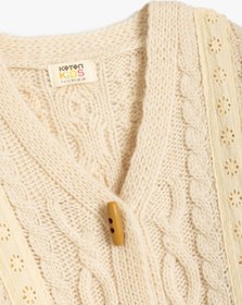 Resim Koton V Yaka Basic Örgü Hırka Düğmeli Yün Karışımlı Bej 5wkg90066at Ekru 