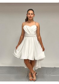 Resim Butikhappykids Kız Çocuk Abiye Krem Taş Kordon Askılı Kalp Yaka Mat Saten Kuyruklu Abiye Elbise 9-16 Yaş Krem 