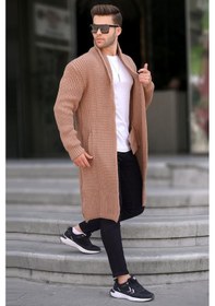 Resim Madmext Camel Dik Yaka Cepli Uzun Triko Hırka 6816-camel Camel 