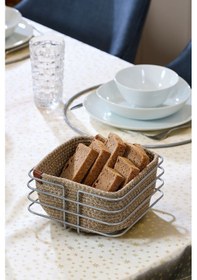 Resim Edora Home Gümüş Paslanmaz Oval Köşeli Kare Ekmek Sepeti Makrome - Çok Amaçlı Metal Gümüş 