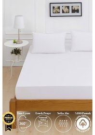 Resim Mirava Premium %100 Pamuk Penye Lastikli Çift Kişilik Çarşaf Takımı 2 Yastık Kılıfı Dahil Beyaz 180x200cm Beyaz 