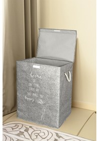 Resim Meleni Home Keçe Kapaklı Kirli Çamaşır Sepeti - Çok Amaçlı Saklama Kutusu Mega Hurç Gri Diğer 