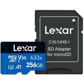 Resim Lexar LSDMI256BBEU633A 256GB 633X microSDXC UHS-I 100Mb/sn Read 45Mb/sn Write + SD Adaptor U3 A1 V30 4K Class10 Hafıza Kartı 