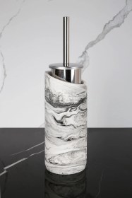 Resim 2 Parça Dekoratif Beton Tuvalet Fırçası Metal Wc Fırçalığı Beyaz - Siyah 
