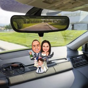 Resim Anne Baba Çoçuk Family Araba Dikiz Ayna Süsü 