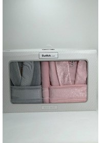 Resim Bornoz Takımı Gri - Pembe Pembe 