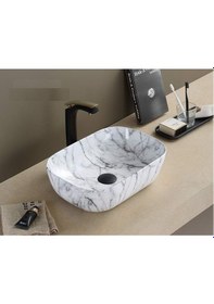 Resim Puroser Palazzo Marbel Black White Tezgah Üstü Çanak Lavabo 