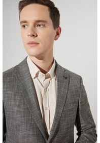 Resim AC&Co / Altınyıldız Classics Erkek Kahverengı Slim Fit Dar Kesim Mono Yaka Desenli Takım Elbise Kahverengi 