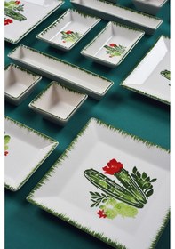 Resim Piatti Naturali 16 Parça 6 Kişilik Kaktüs Kahvaltı Takımı Handmade Sunum Seti Çok Renkli 