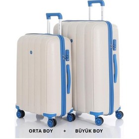 Resim Mçs Bavul Büyük Ve Orta 2li Set Kırılmaz Silikon Valiz V305 Kemik/saksmavi Bej 