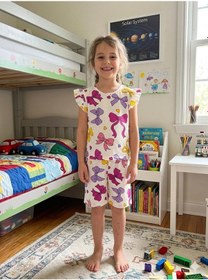 Resim Aliş Kids Kız Çocuk Pamuklu Beyaz Kurdele Desenli Kolları Fırfırlı Şortlu Yazlık Pijama Takımı 