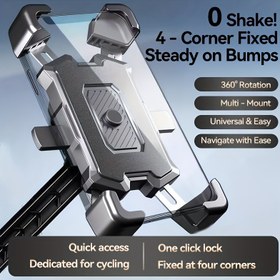 Resim 4 Pençeli Motosiklet Telefon Tutucu - E-Bisiklet/Bisiklet için Otomatik Kilitli Gidon Braketi, 360° Ayarlanabilir, Titreşim Önleyici, Otomatik Kilitleme!0 Sarsıntısız, 4 Köşe Sabit 