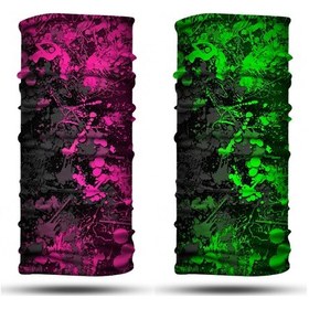 Resim Pembe Yeşil Boya Desenli 2'li Set Boyunluk Bandana Outdoor Balaklava Yüz Maskesi Kafa Bandı 