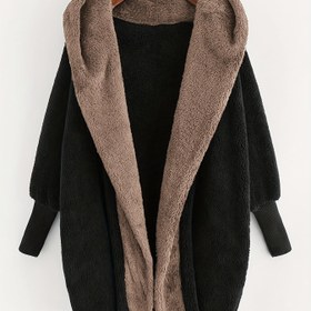 Resim Renk Bloklu Önden Açık Peluş Ayıcık Kapüşonlu Sweatshirt 