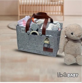 Resim Deri Kulplu Keçe Çanta - Anne Bebek Düzenleyici Bebek Bakım Keç Gri 