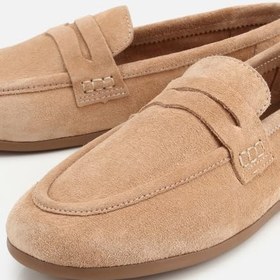 Resim HOTİÇ Kadın Süet Deri Pudra Yumuşak Dokulu Klasik Loafer 