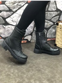 Resim Hakiki Deri Kışlık Kauçuk Taban Postal Kadın Bot Sıyahsıyah 