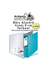 Resim Büro Klasörü Turkuaz Geniş 5 Adet Plastik Geniş Turkuaz Klasör Halkalı Paslanmaz Çelik Klipsli 5 Adet 