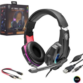 Resim Hadron R/G/K-9000 Kablolu Oyuncu Kulak Üstü Kulaklık 3.5mm Jack USB Mikrofonlu Ledli 