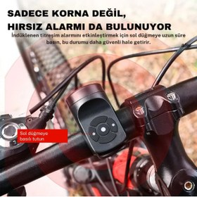 Resim YENİTECH Bisiklet Zili & Alarm USB Şarjlı 120 dB Yüksek Ses 4 Zil Sesi Hırsızlık Önleyici Su Geçirmez 