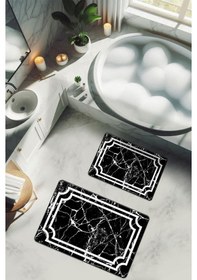 Resim Yıkanabilir Kaymaz Tabanlı Modern Desenli 2'li Banyo Paspas Takımı Bps0015 Renkli 