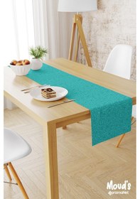 Resim Turkuaz Flora Serisi Desenli Baskılı Süet Runner Masa Örtüsü 