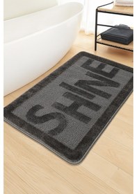 Resim Doğal Kaymaz Taban Banyo Paspas Uzun Ömürlü Yumuşak Dokulu Su Emici Yıkanabilir Shine 60x100 Antrasit 