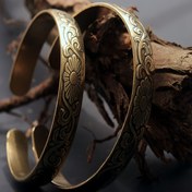 Resim Eski tarz Papatya Oymalı Bakır Bilezik Seti, Erkekler ve Kadınlar için Ayarlanabilir Açık Bilezik, Zarif Oymalı Çiçek Deseni - İnlay Yok, 1 Adet Set 