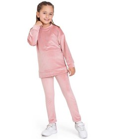 Resim My Kids Wear Kadife Basic Düz Renk Çocuk Takım Somon 