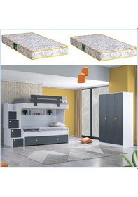 Resim Setaymobilya Metris Yavru Yataklı Ranza + 3 Kapaklı Dolap + 2 Comfort Yatak 