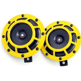 Resim 12v 115db 435/335hz Çift Tonlu Demir Otomobil Klöni - Elektrikli Araçlar, Motosikletler İçin 2 Adet Sarı Paket 