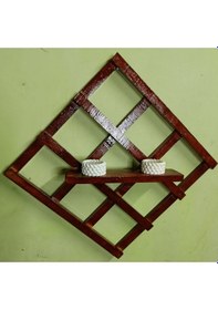 Resim Doğal Ahşap Dekoratif Duvar Rafı Açık Kahverengi 