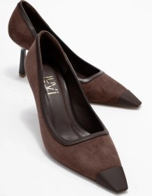 Resim Rona Kahverengi Süet Mat Burunlu Kadın Topuklu Ayakkabı Kahverengi 