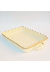 Resim Emaye Kulplu Dikdörtgen Fırın Tepsisi Krem Krem 
