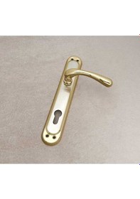 Resim Kumru Titanyum Saten Aynalı Yale Çelik Kapı Kolu + Kapı Babası 1 Takım 