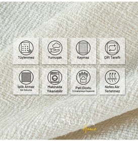 Resim Jakarlı Şönil Koltuk Örtüsü Kanepe Örtüsü Koltuk Şalı 175x215 Kaymaz Ekru Ekru 