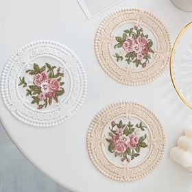Resim 1 adet Çiçek İşlemeli Polyester Kıyafet, 11.5cm Yuvarlak Örgü Kumaşı Kıyafet, Yalnızca El Yıkama, DIY El Sanatları ve Giysi Aksesuarı, Beyaz ve Kayısı Rengi El Sanatları Kıyafet 