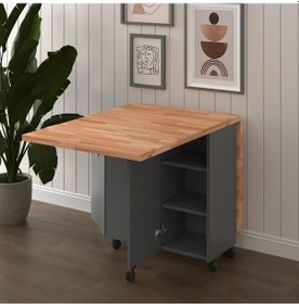 Resim Masif Ahşap Tablalı Katlanır Masa Çalışma Yemek Masası Kayın 