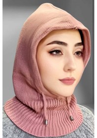 Resim Uniquetrenders Balaclava Fitilli Triko Tesettür Örgü Bere Başlık Gül Kurusu 