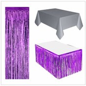 Resim Gümüş Masa Örtüsü, Mor Masa Eteği, Mor Arka Fon 