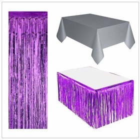 Resim Gümüş Masa Örtüsü, Mor Masa Eteği, Mor Arka Fon 
