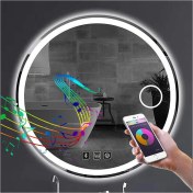 Resim 85 cm Bluetoothlu Makyaj Aynalı Buğu Yapmayan Ledli Yuvarlak Banyo Aynası 