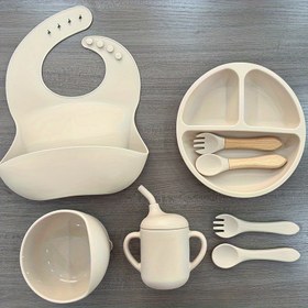 Resim WHZWYK Silikon Bebek Beslenme Seti - Mikrodalga ve Fırın Güvenli - 0-3 Yaş İçin - Emme Tabak, Yumuşak Kase, Kaşık, Çatal, Ayarlanabilir Önlük, Atıştırmalık Kupa - Kendi Kendine Beslenme Malzemeleri 