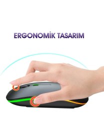 Resim Microcase 1600 Dpı Şarj Edilebilir 2.4 Ghz Rgb Işık Çift Modlu Bluetooth Mouse - AL2767 
