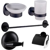 Resim Fndhome Siyah Banyo Uzun Havluluk Sabunluk Bornoz Askılık Wc Kağıtlık Diş Fırçalık 5'li Set 