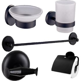 Resim Fndhome Siyah Banyo Uzun Havluluk Sabunluk Bornoz Askılık Wc Kağıtlık Diş Fırçalık 5'li Set 