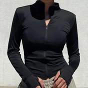 Resim Kadınlar için Hızlı Kuruyan Esnek Fermuarlı Ceket - Uzun Kollu, Düz Renk, Stand Yaka, Hafif ve Nefes Alabilir, Dış Mekan Sporları, Fitness, Yoga ve Bisiklet için, Fermuarlı Ceket 