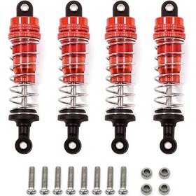 Resim Folinda 1/14 Wltoys 144001 İçin Alüminyum Amortisörler, 4 Adet Kırmızı, 61-74cm Uzunluk, Bjm098 Parçası 