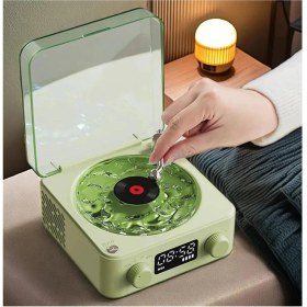 Resim Waves Nostalji Plak Görünümlü Bluetooth Hoparlör 3D Ses Dalgası Retro Müzik Plak Yeşil 